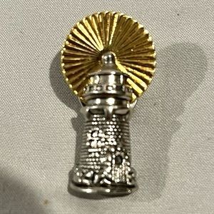 Gently Used Vintage Unisex Avon Siver & Gold Color Lighthouse Metal Pin / Brooch